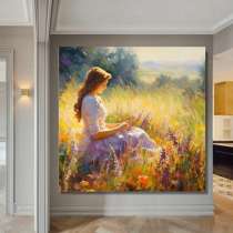 Интерьерная картина маслом девушка в поле, в Москве