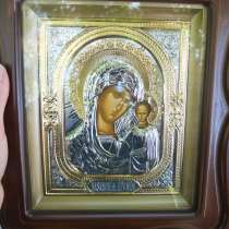 Икона Казанская, оклад латунь, золочение, киот,Софрино, 20 в, в Ставрополе