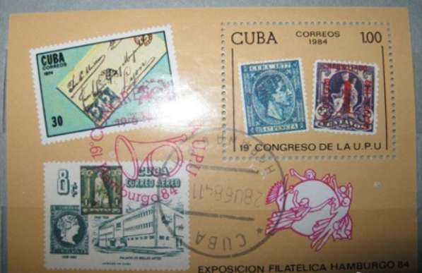 Блок марка СССР Куба 1984 Выставка в Гамбурге