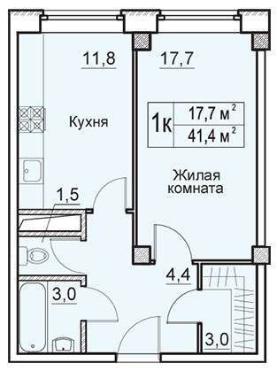 1-к квартира, 41 м², ЖК Восточная Европа в Москве