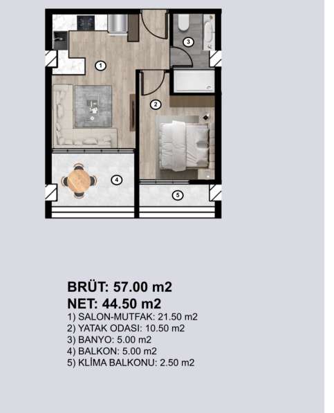 2-к. квартира 44м² Турция, Мерсин, Эрдемли в фото 8