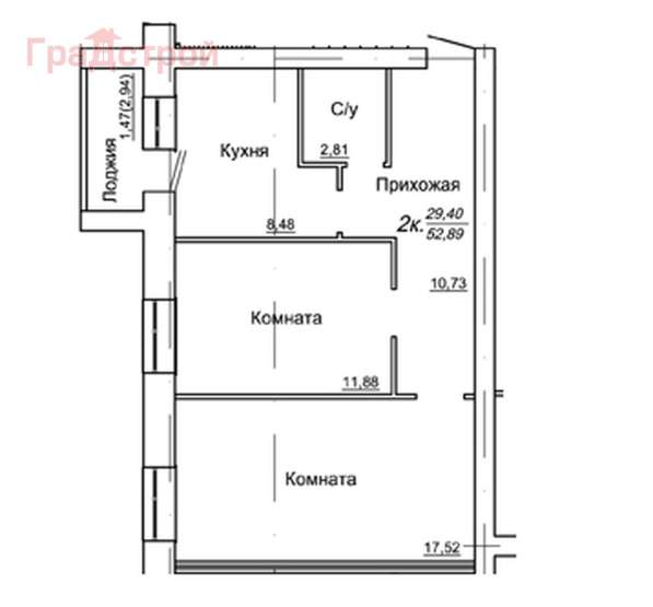 Продам двухкомнатную квартиру в Вологда.Жилая площадь 52,90 кв.м.Дом кирпичный.Есть Балкон. в Вологде фото 6