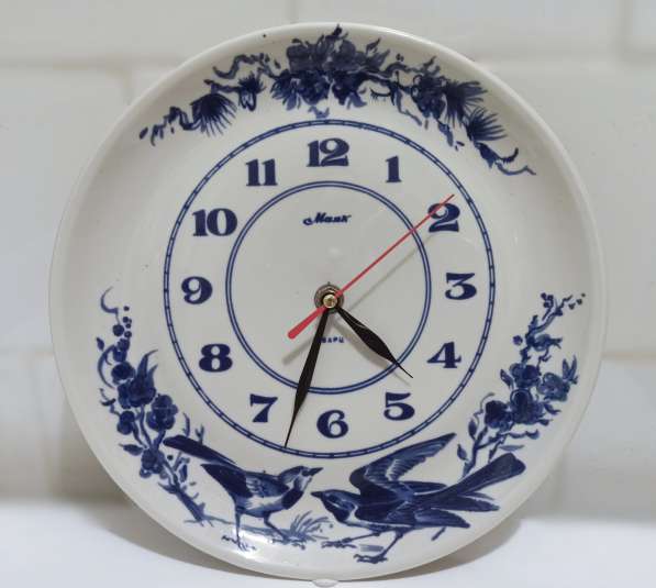 Часы настенные Маяк - тарелка Гжель, из СССР