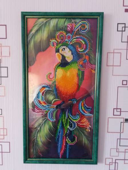 картина 5Д из цветных стразов "Попугай" - декор стены, кварт