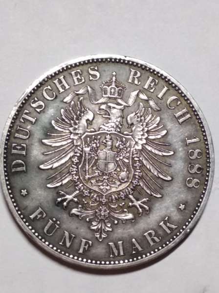 Монета серебро 5 марок 1888 год Вильгельм2 в фото 5