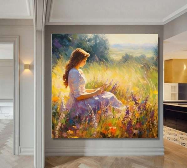 Интерьерная картина маслом девушка в поле