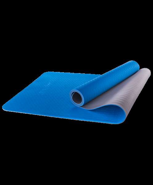 Коврик для йоги FM-201 TPE 173x61x0,4 см, синий/серый в Сочи