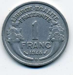 Франция 1 франк 1948 г. (В - Beaumont le Roger)