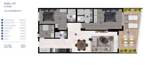 Квартира 188м² Турция, Бодрум, Гюндоган в фото 9