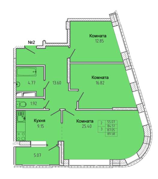 3-х ком-ая квартира улица Советская дом 7, пл. 87,05,э. 11