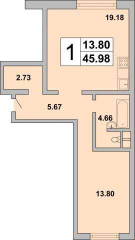 Продам однокомнатную квартиру в Видное. Жилая площадь 46 кв.м. Этаж 1. Дом монолитный. 