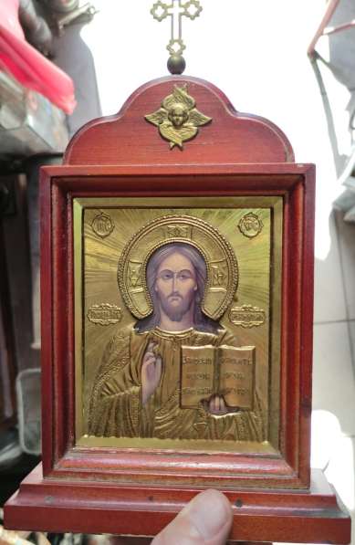 Икона Господь Вседержитель, латунный оклад, в обрамлении в Ставрополе фото 8