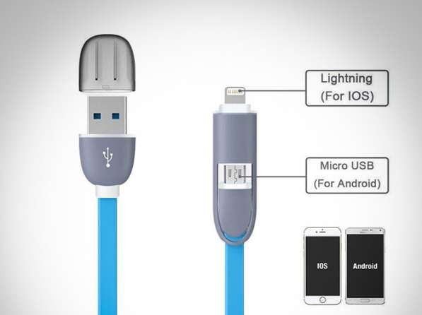 Кабель универсальный USB — microUSB (Android) + Lightning в фото 3