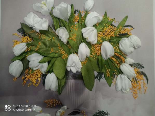 Картина из атласных лент "Весенние цветы"