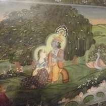 Шива и семья божество Индия батик в рамке 51х26см, в Москве